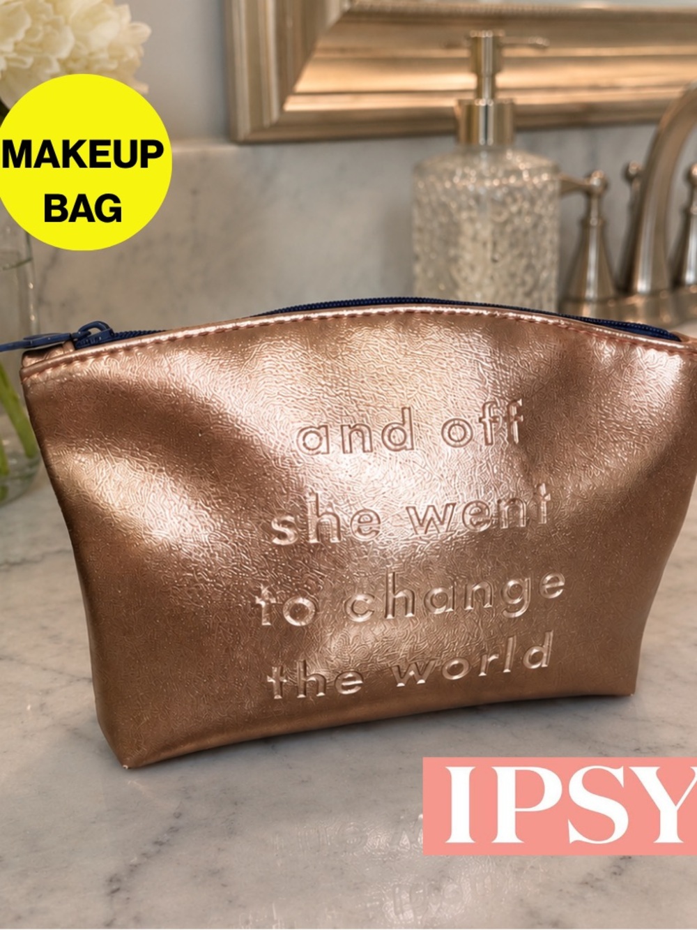 3/for $15 🍒 IPSY Rose Gold Metallic Makeup Pouch, Good for Travel - 4 x 6”